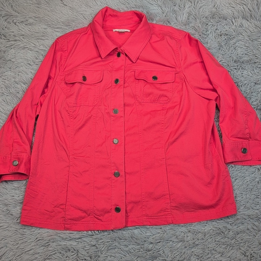 CJ Banks Jacket Womens 2X Pink Coat Pockets Button Up Stretch Casual Lightweight